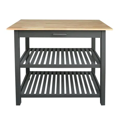 Casual Home Kitchen Island Bar Station With Hardwood Counter Top - Slate Gray
