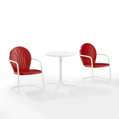Crosley Furniture Griffith 3pc Outdoor Metal Bistro Set Bright Red Gloss/white Satin - Bistro Table & 2 Chairs
