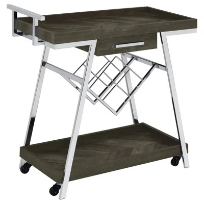 Coaster Kinney 2-tier Bar Cart With Storage Drawer Rustic Grey And Chrome