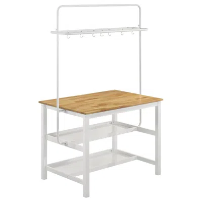 Coaster Hollis Kitchen Island Counter Height Table With Pot Rack Brown And White