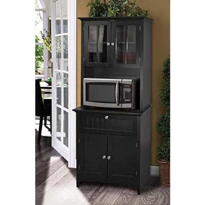 Os Home And Office Furniture Buffet And Hutch With Framed Glass Doors And Drawer In Black