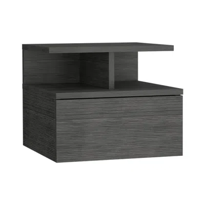 Depot E-shop Nightstand, Wall Mounted Single Drawer And 2-tier Shelf, Smokey Oak -bedroom