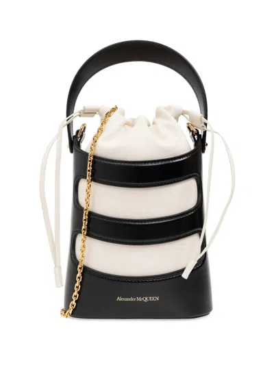 Alexander Mcqueen The Rise Nappa Leather Bucket Bag In Black/soft Ivory