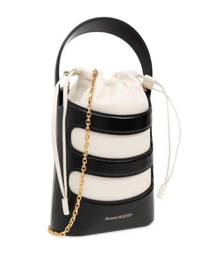 Alexander Mcqueen The Rise Nappa Leather Bucket Bag In Black/soft Ivory