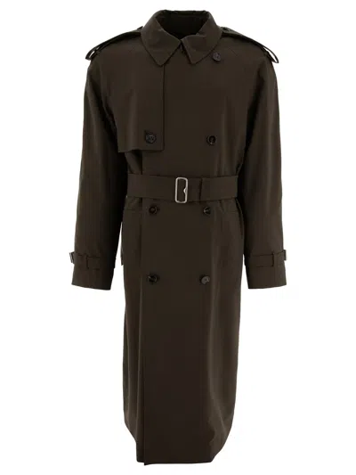 Shop Burberry Long Trenchcoat In Stretch Wool Coats In Green