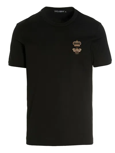 Dolce & Gabbana Crown And Bee Embroidered Crew Neck T-shirt In Black