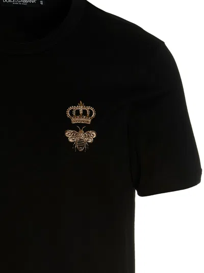 Dolce & Gabbana Crown And Bee Embroidered Crew Neck T-shirt In Black
