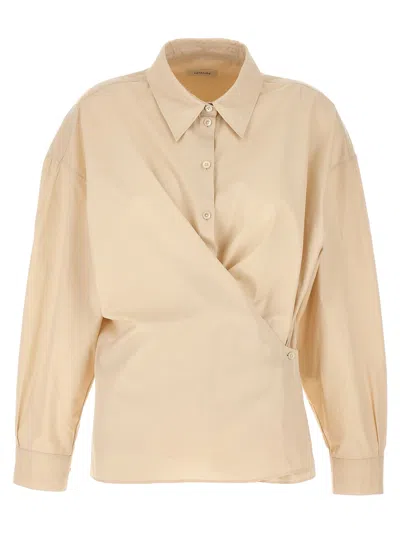 Shop Lemaire 'straight Collar Twisted' Shirt In Beige