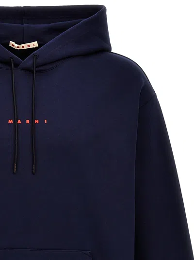 Marni Long Sleeved Hooded Sweatshirt In Blue