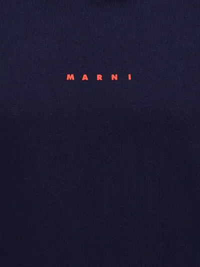 Marni Long Sleeved Hooded Sweatshirt In Blue