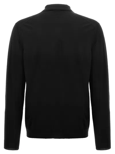 Zanone Wool Knit Polo Shirt With Cuffed Sleeves And Subtle Ribbing In Black