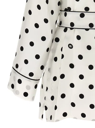 Dolce & Gabbana Polka-dot Long-sleeved Pajama Shirt In White/black