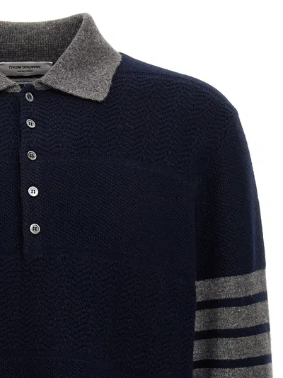 Shop Thom Browne 'textured Rugby Stripe' Sweater In Blue