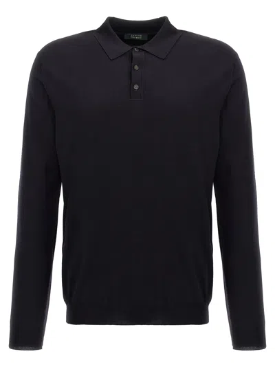 Zanone Wool Knit Polo Shirt With Cuffed Sleeves And Subtle Ribbing In Blue