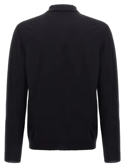 Zanone Wool Knit Polo Shirt With Cuffed Sleeves And Subtle Ribbing In Blue