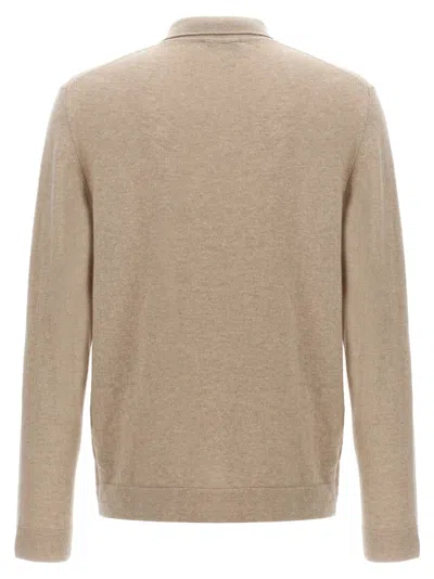 Zanone Cashmere Blend Long Sleeve Polo Shirt With Classic Collar In Beige