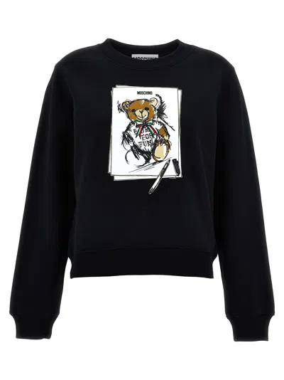 Shop Moschino Print Sweatshirt In Black