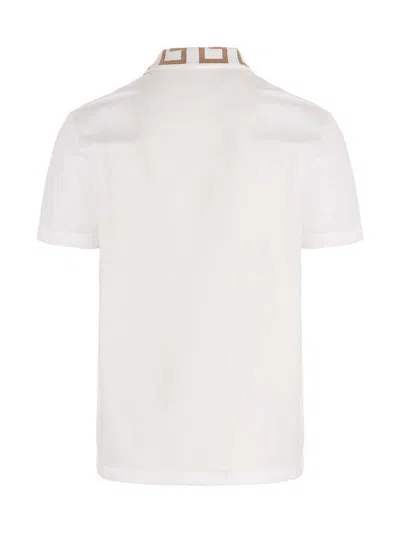 Shop Versace 'greca' Polo Shirt In White