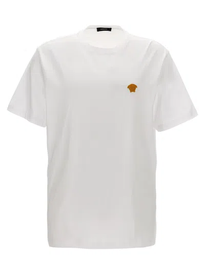 Versace White Crewneck T-shirt With Medusa Embroidery On The Front In Cotton Man In White