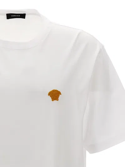 Versace White Crewneck T-shirt With Medusa Embroidery On The Front In Cotton Man In White