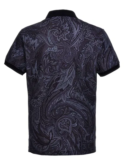Etro Paisley-print Cotton Polo Shirt In Blue
