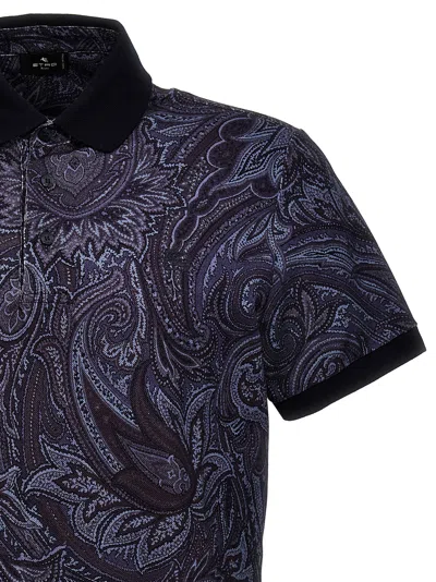 Etro Paisley-print Cotton Polo Shirt In Blue