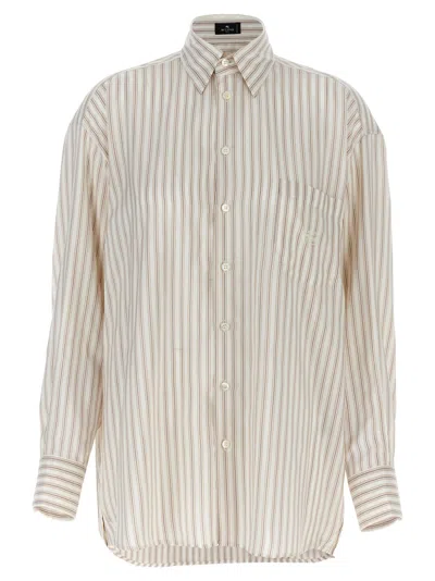 Etro Multicolor Logo Embroidery Striped Shirt In Multicolor