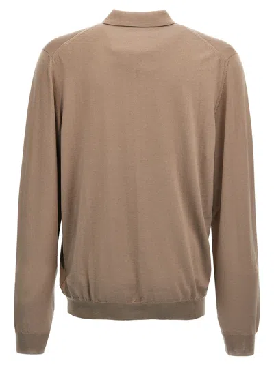 Zanone Wool Knit Polo Shirt With Classic Collar And Cuffed Sleeves In Brown