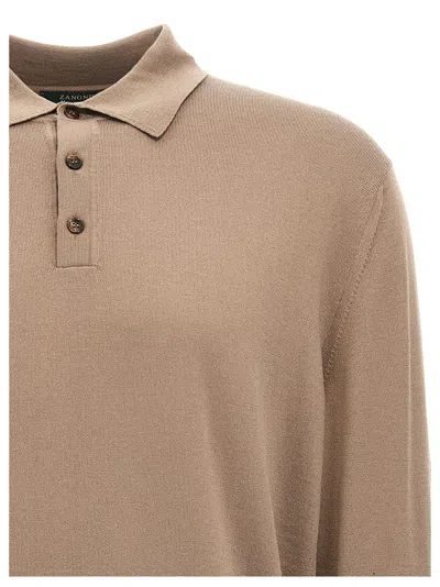 Zanone Wool Knit Polo Shirt With Classic Collar And Cuffed Sleeves In Brown