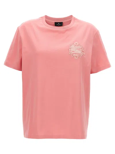 Etro Light Pink Logo Embroidery T-shirt In Pink