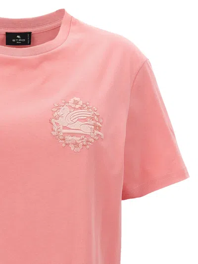 Etro Light Pink Logo Embroidery T-shirt In Pink