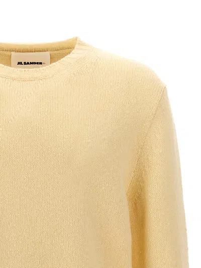 Jil Sander Crew Neck Wool Sweater With Side Slits In White