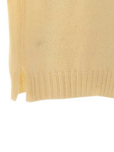 Jil Sander Crew Neck Wool Sweater With Side Slits In White