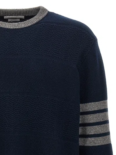 Shop Thom Browne 'textured Rugby Stripe' Sweater In Blue