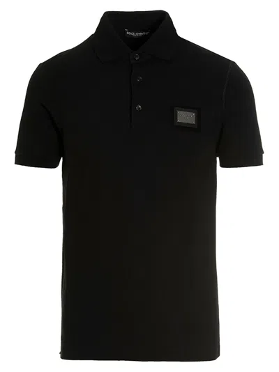 Dolce & Gabbana Dark Gray Logo Plaque Cotton Men Polo Shirt T-shirt In Black
