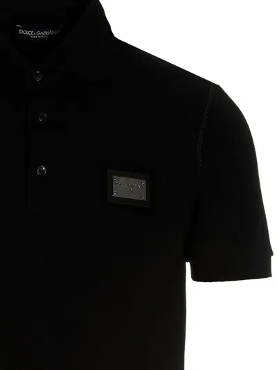Dolce & Gabbana Dark Gray Logo Plaque Cotton Men Polo Shirt T-shirt In Black