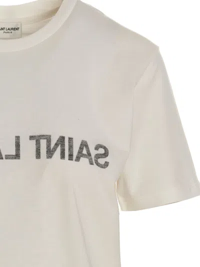 Saint Laurent Natural Black Cotton T-shirts And Polos In White/black