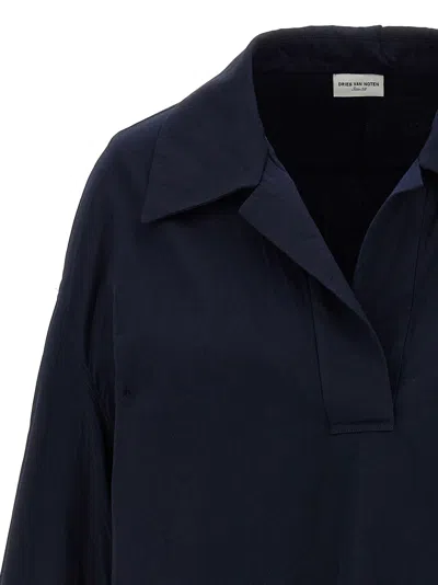 Dries Van Noten Collared Neck Long Sleeves Plain Pattern Blouse In Blue