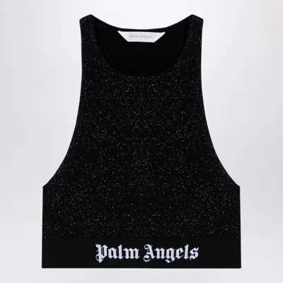 Palm Angels Classic Logo Cropped Lurex Top In Black