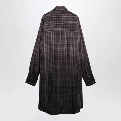 Palm Angels Checkered Chemisier Dress With Logo In Grey