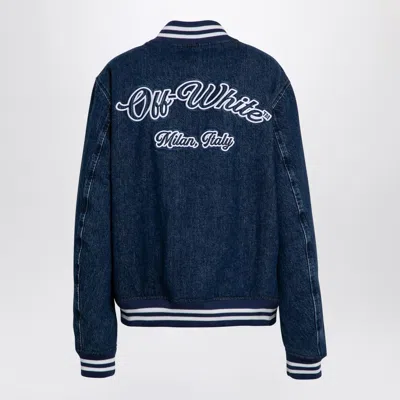 Off-white Embroidered Logo Denim Bomber Jacket In Blue
