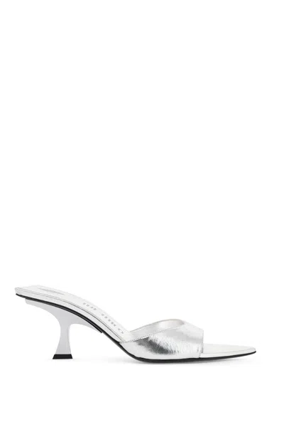 Attico Cracked Laminated Leather Bes Mules In Silver