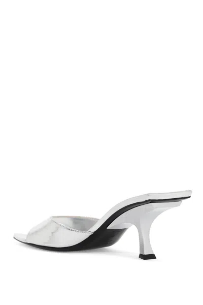 Attico Cracked Laminated Leather Bes Mules In Silver