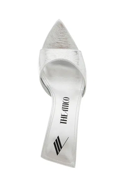 Attico Cracked Laminated Leather Bes Mules In Silver