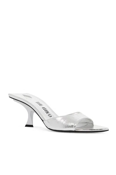 Attico Cracked Laminated Leather Bes Mules In Silver