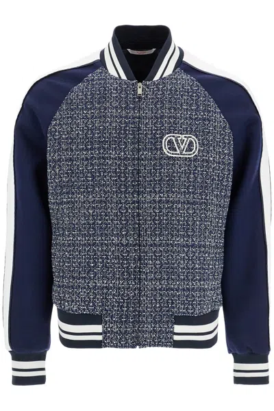 Shop Valentino Garavani Tweed Bomber Jacket For In Blue