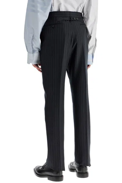 Shop Thom Browne Striped Wool Trousers In Grey