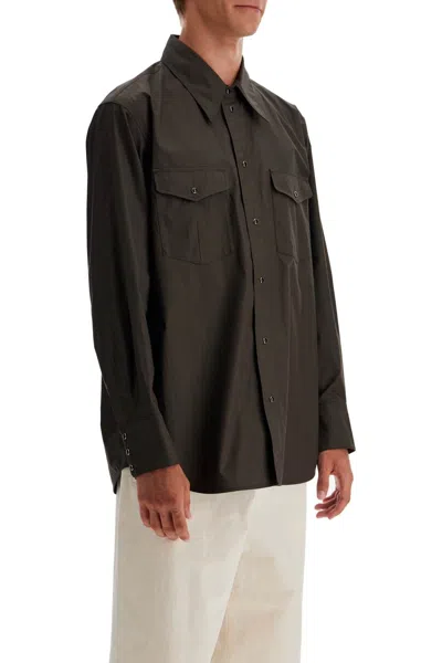 Shop Lemaire Western Shirt With Snap Buttons In 棕色的