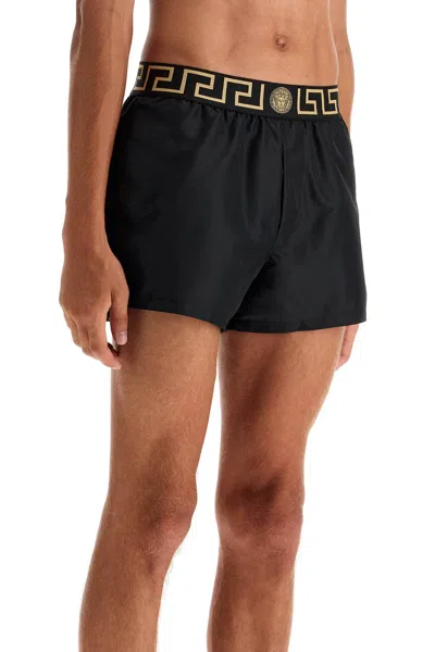 Shop Versace "men's Greek Border Swim Tr In Black