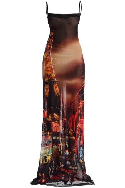 Shop Jean Paul Gaultier "pigalle Print Mesh Slip Dress With A In 橙子